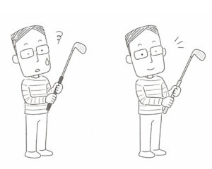 Man comparing two golf club grips to see which one feels more natural in his hands