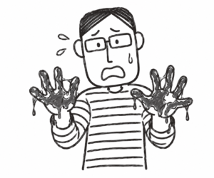 黒い液体でべとべとになった両手