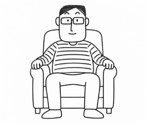 大きな椅子に座る人物