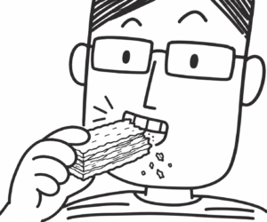 サクサクした菓子をかじる人物
